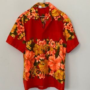 Vintage Hawaiian Togs shirt 70s neon orange size medium 100% cotton